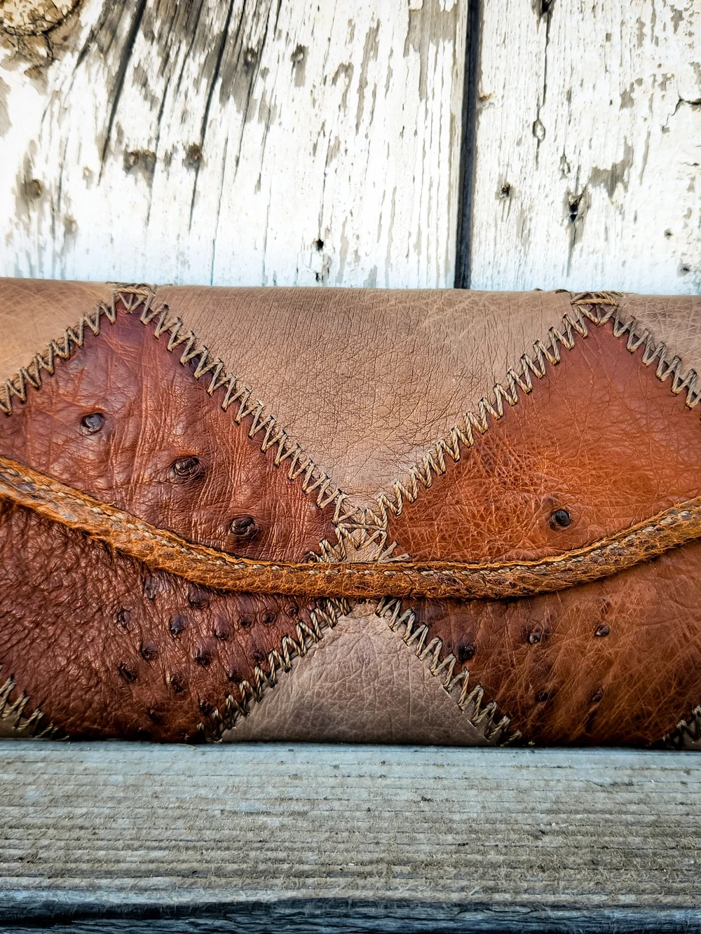 Handstitched Two-Tone  Clutch Wallet - Brown & Tan
